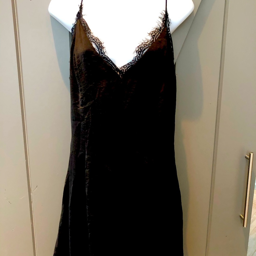Black slip dress with eyelash lace